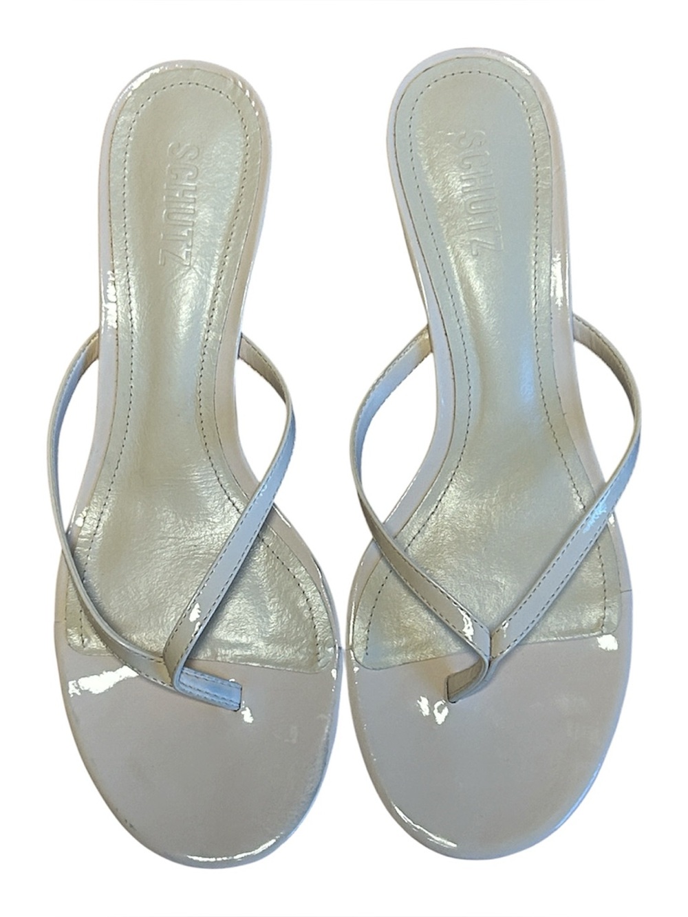SCHUTZ CAROLYN 50MM LEATHER KITTEN-HEEL THONG SANDALS VERY LIGHT PINK SIZE 9.5